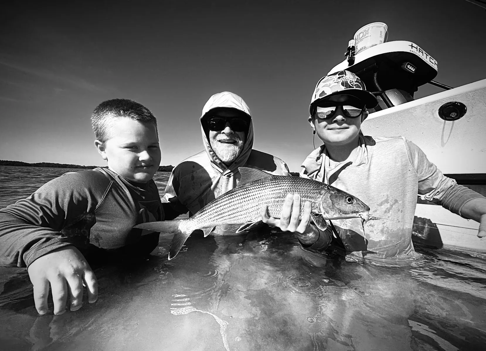 Family fishing together on the water